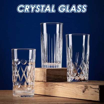 Claplante Crystal Highball Glasses, Set of 6 Glass Drinking Glasses, 11 oz Durable Drinkware Cups for Cocktails, Water, Juice, Beer, Wine-Special Edition Glassware Set, Dishware, Dishwasher Safe