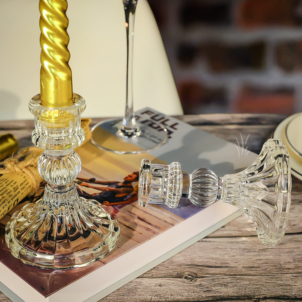 Clear Glass Candlestick Holders,8 pcs Set Include Taper Candle Holders and Stripe Candle Holders,Two Style for Formal Events, Wedding, Festival,Church, Party & Festival Decoration