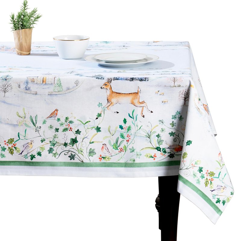 Maison d' Hermine Table Cloth Rectangle Table 100% Cotton 70 x 108 Inches Fall Tablecloth Reusable Everyday Use for Thanksgiving Christmas Decorations Dining Farmhouse Party (Snowy World)
