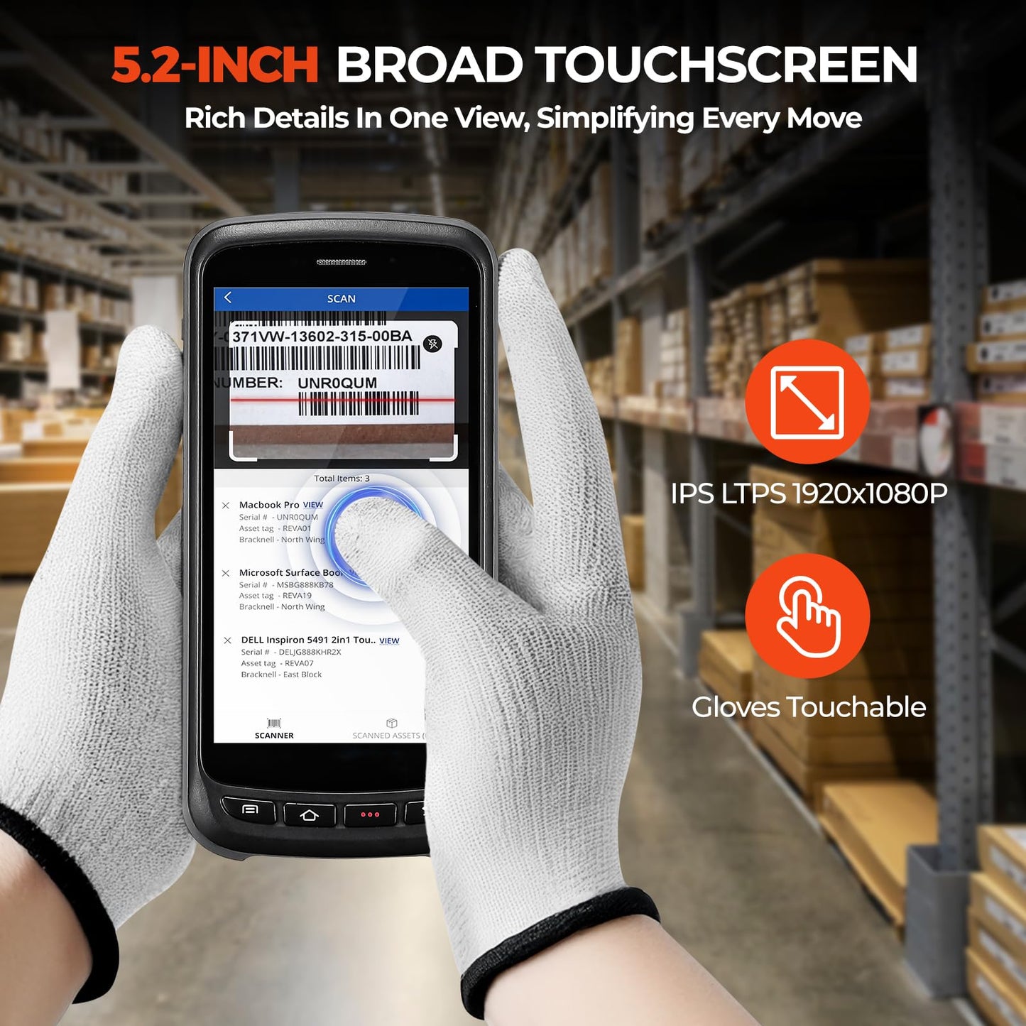 MUNBYN Android Barcode Scanner Full Screen, 8000mAh Mobile Computer, 1D/2D QR Zebra SE4710 Engine, Handheld Android 13, PDA for WMS, 4G Wi-Fi Inventory Bar Code Scanner