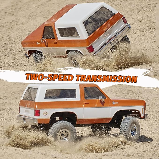 FCX24 FMS 1/24 K5 Chevy Blazer RC Crawler Officially Licensed Mini RC Car Pick Up Truck &amp SUV 2 in 1 4WD 8km/h 2 Speeds Switch Off-Road RC Model with LED Lights for Adults (Orange)