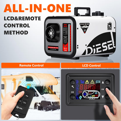 SILVEL Diesel Heater 8KW 110V/12V/24V, All-in-One 7L-8L Portable Diesel Air Heater with LCD Screen, Remote Control, Suitable for Car, Camper, RV, Truck, Home, Garage, Shop, Boat, White