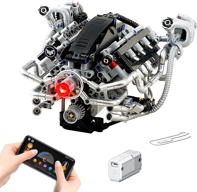 V8 Engine Model Kit that RunsVisible Building Toys with APP Control Motor &amp LED Light Mini Engine kit for Adults &amp Boys Kids 14+ Years Old (770PCS)