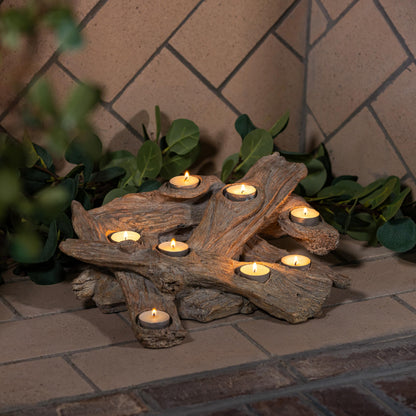 Plow & Hearth Faux Driftwood Fireplace Candle Holder, Resin Log Insert for Fireplace Decor, Holds 8 Fireplace Candles for Inside Fireplace, Coastal Beach Cozy Living Room Fireplace Decorations