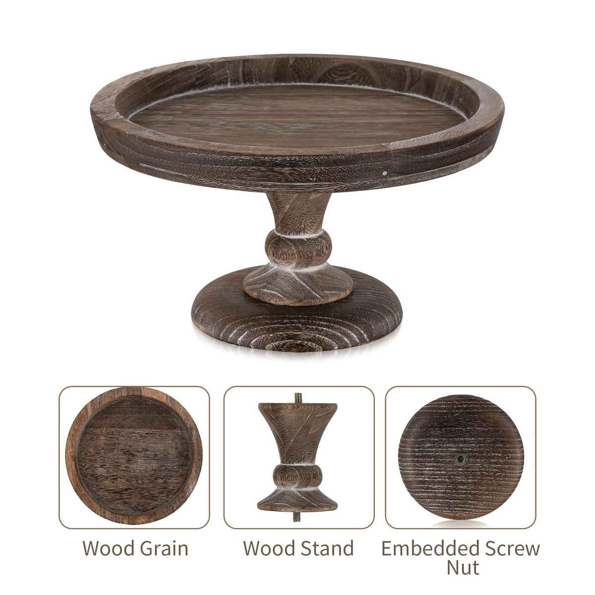 Hanobe Display Riser for Farmhouse Decor: Rustic Wooden Risers Round Decorative Pedestal Plate Stand Holder Tray for Candle, Cupcake, Plant