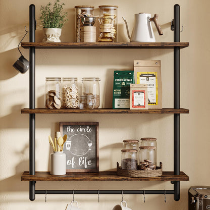 Bestier Floating Pipe Shelving Kitchen Shelves, 31" Wall Mounted Shelf 2 Tier & 3 Tier Bundle, Rustic Brown