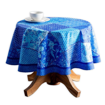 Maison d' Hermine Table Cloth Round Table 100% Cotton 63 Round Inches Tablecloth Reusable Decorative for Dining Kitchen Room Farmhouse Home Gifts for Mothers Day Spring Summer - Indigo Love