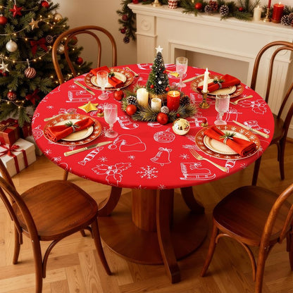 Smiry Round Spandex Tablecloth, Elastic Fitted Washable Tablecloths for 45"-56" Tables, Waterpoof Stretch Picnic Table Cover for Dining, Indoor and Outdoor, Holly Berry & Gift
