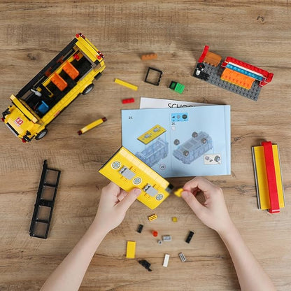 School Bus Building Blocks Set City School Day Bus Construction Playset with School Bus &amp Station Education Learning Roleplay STEM Brick Toys Ideal Gift for Kids Boys Girls Aged 6+ (488 Pieces)
