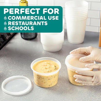 JoyServe 16 oz Deli Containers with Lids – 180 Sets (180 Containers + 180 Lids) – Leakproof, Stackable, Microwave & Freezer Safe – Bulk Food Storage for Restaurant, Deli, Catering, Soup & Meal Prep