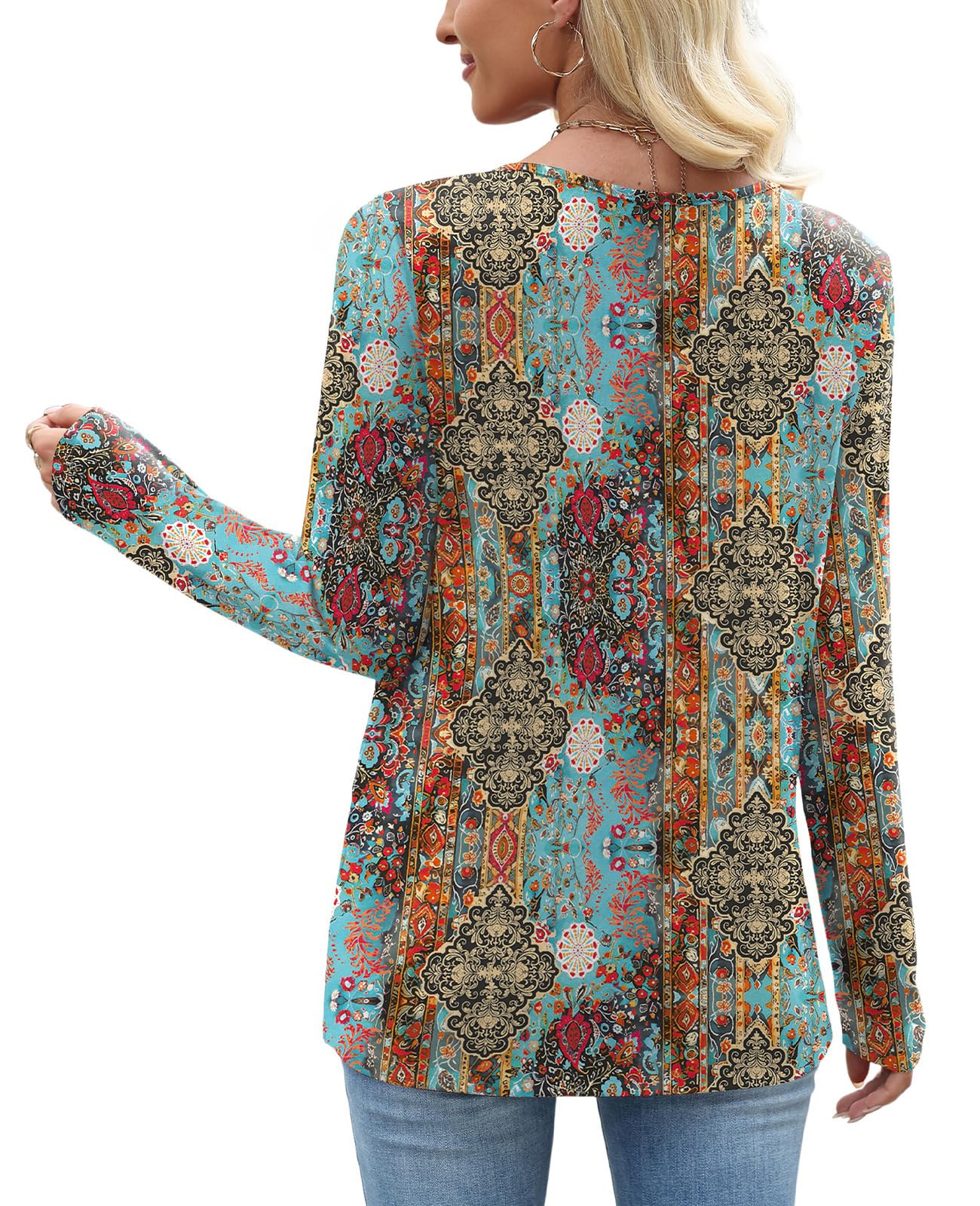 OFEEFAN Long Sleeve Shirts for Women Fall Clothes Asymmetric Square Neck Tunic Tops Decorative Buttons