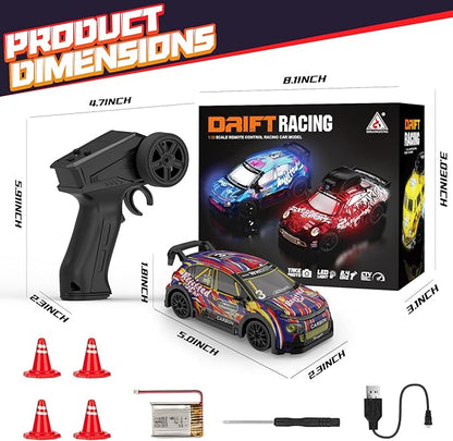 1:32 Scale mini rc Drift car 4WD 25KM/H 2.4GHz Stunt Drifting RC Toys with LED Lights 4 Obstacles Rechargeable Racing Car Suitable as a Gift for Adults and Children