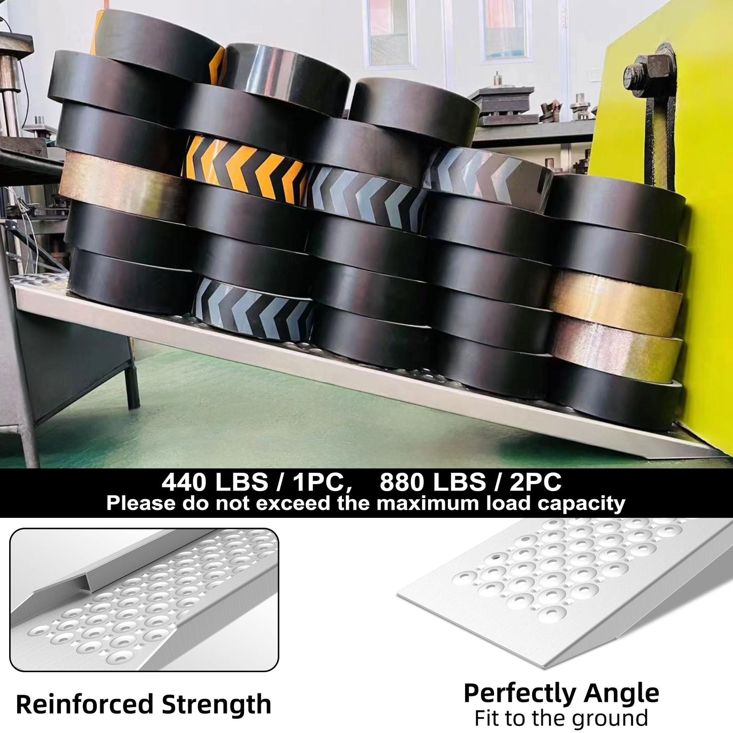 VNN Aluminum Shed Ramp 2PC - 5' Long Loading Ramp for Riding Mower, Lightweight Sturdy Anti-Slip Ramps with Punch Plate Surface, 1000 lbs Capacity for Lawn Mowers, ATV, Motorcycle - 8.8" Wide, Slivery