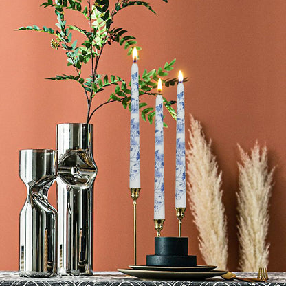 Blue and White Porcelain Taper Candles 10 inch - 2 Pack Chinoiserie Taper Candles Lotus Pattern Printed Smokeless, Unscented Perfect for Home Decor, Weddings, and Special Occasions
