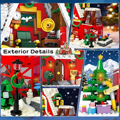 Christmas Family House Building Set Toy - Lego-Compatible Building Blocks Christmas Santa’s Visit Holiday House Winter Village with Xmas Tree Post Box Gift Idea Festive Home Décor for Kids Adults