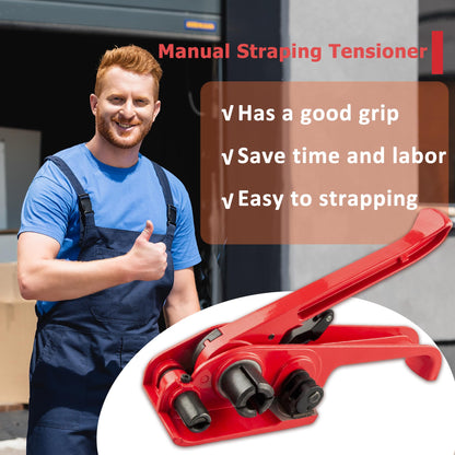 Heavy Duty Poly Strapping Tensioner with Cutter - Manual Strap Tool for 1/2"-3/4" PET & PP Strap, Durable Tensioner Tool for Home Moving & Commercial Shipping (Red, 8 Packs)