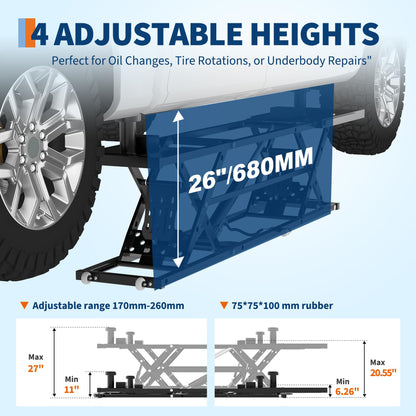 7000LBS Portable Car Lift for Trucks SUV Sedan, Heavy Duty Scissor Lift Jack with Safety Lock, Adjustable Height 6.26"-27", Hydraulic Vehicle Lifting System with Extension Plates