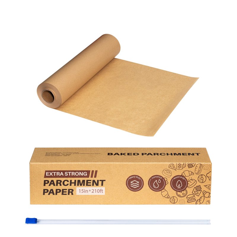 Unbleached 15in x 210ft Parchment Paper Roll with Built-in Slide Cutter - Food Grade Non-Stick Baking Paper for Cooking, Baking, Grilling, Air Fryer & Steaming