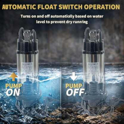 Submersible Sewage Sump Pump, 3/4HP 115V, 6868 GPH Stainless steel Sewage Pump Automatic Float Switch, 2'' NPT Discharge, 10FT Cable for Basement Sump Basin & Sewage Pit