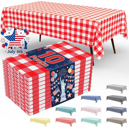 misaya 10 Packs Buffalo Disposable Table Cloth, 54 x 108 Inch Waterproof Plastic Tablecloth, Rectangle Red and White Checkered Table Covers for Picnic, Birthday, 4th of July Party
