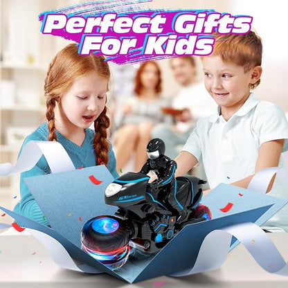 Tecnock RC Motorcycle Remote Control Motorcycle with LED Lights RC Car Dirt Bike Toy 360° Spins and Flips Rechargeable Batteries Gift for Boys Ages 5-7 8-12