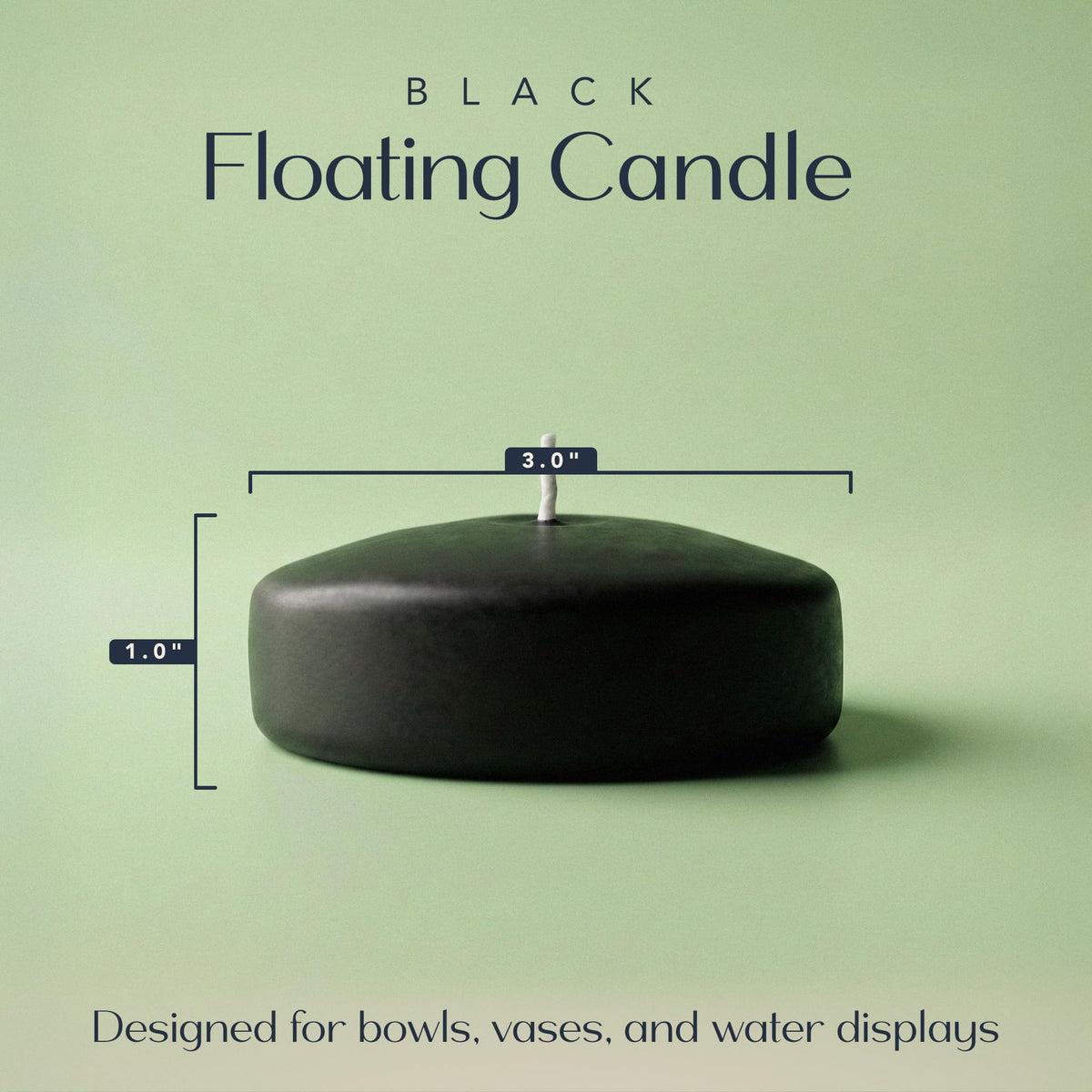Floating Candles 3 inch Black Unscented Dripless Wax Discs | Made in USA Long Burning Floating Candles for Centerpieces 8-10 Hour Burn Time, Weddings, Parties, Home Décor & Holidays - Royal Imports