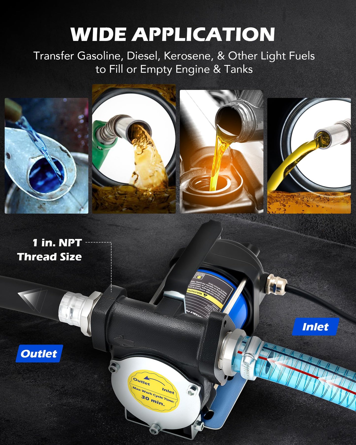 Orion Motor Tech 12V Gasoline Transfer Pump Kit, 15gpm Electric Fuel Transfer Pump with Aluminum Nozzle Carry Case for Diesel Kerosene Light Fuels, Automatic Oil Transfer Pump with Overheat Protection