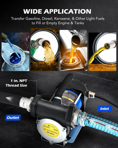 Orion Motor Tech 12V Gasoline Transfer Pump Kit, 15gpm Electric Fuel Transfer Pump with Aluminum Nozzle Carry Case for Diesel Kerosene Light Fuels, Automatic Oil Transfer Pump with Overheat Protection