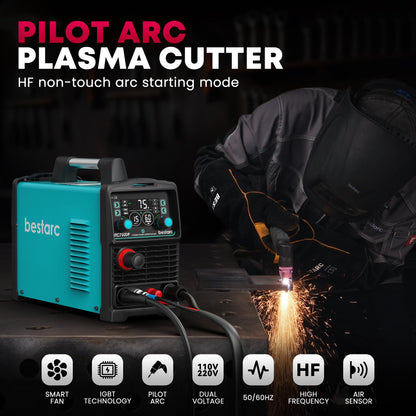 bestarc Pilot Arc Plasma Cutter, [Large LED Display][Air Sensor] 75A Plasma Cutter Machine 110/220V Dual Voltage, 1/2 Inch Clean Cut 1.2 Inch Max Cut, Post Flow Mesh, 2T/4T for Beginners DIY