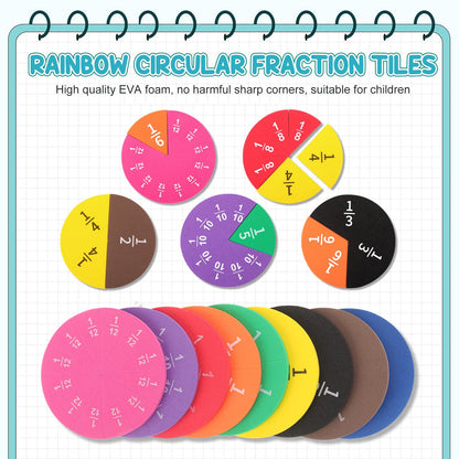 Sayglossy 10 Sets Fraction Set for Math Classroom Fractions Manipulatives Math Manipulatives for Home School Supplies (Circles)