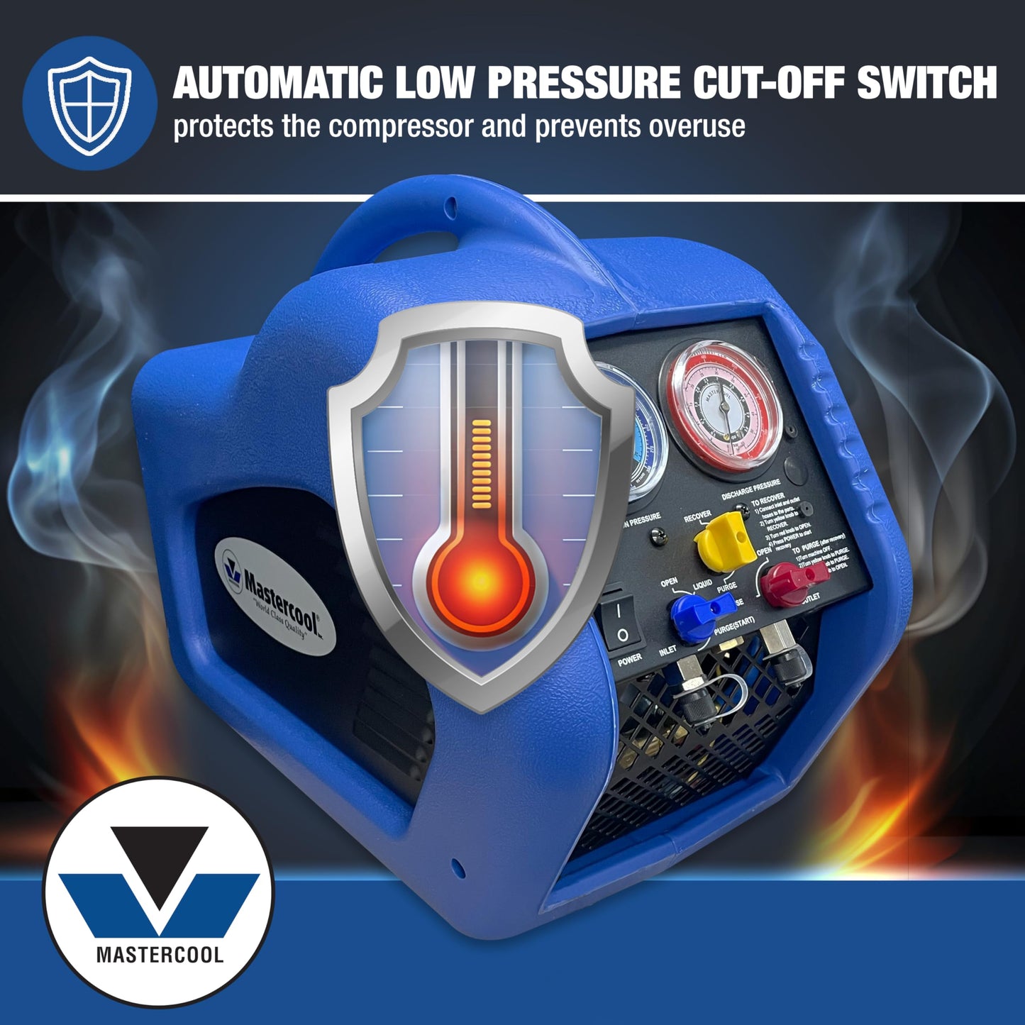 Mastercool 69000 Refrigerant Recovery System – Compact, Oil-Less Compressor, Works with All Refrigerants, Auto Shut-Off