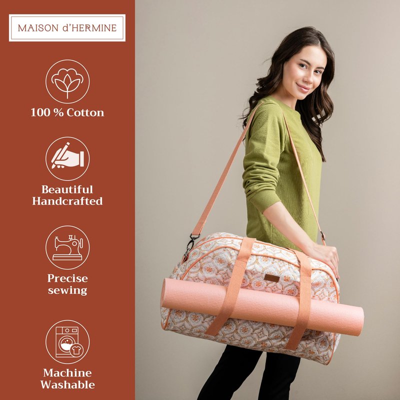 Maison d' Hermine Canvas duffle bag with yoga mat holder, Multi functional bag, Carrier Pocket,Adjustable shoulder straps Bag for Office Beach and Gym Mothers Day Gifts - Fair Isle