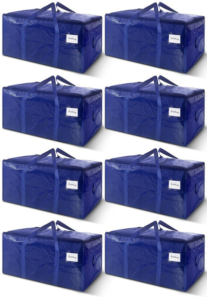 8 Pack Extra Heavy Duty Large Moving Bags with Strong Zipper & Carrying Handles, Sturdy Clothes Storage Bag Totes Bins, Packing Bags Moving Boxes College Moving Supplies, Dark Blue - 33 gal