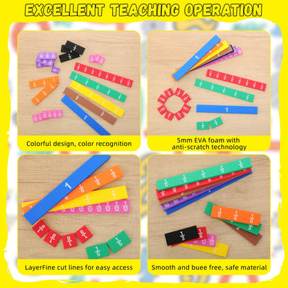 Sayglossy 24 Sets Fraction Tiles Set for Math Classroom Fractions Manipulatives Math Learning Manipulatives for Home School Supplies