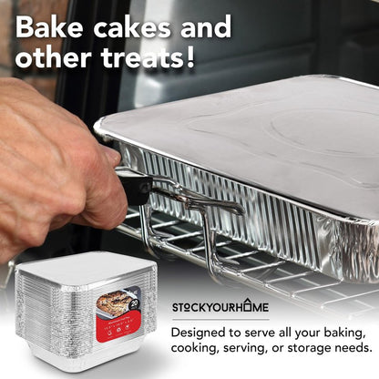 Stock Your Home Foil Pans with Lids - 9x13 Aluminum Pans with Covers - 20 Foil Pans and 20 Foil Lids - Disposable Food Containers Great for Baking, Cooking, Heating, Storing, Prepping Food Silver