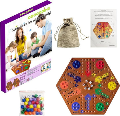 Wooden Board Game Board Game Original Marble Game Double Sided Painted 2 to 6 Player Fast Track Wooden with 6 Colors 24 Marbles 6 Dice for Adults Kids Family(20 INCH Flame)