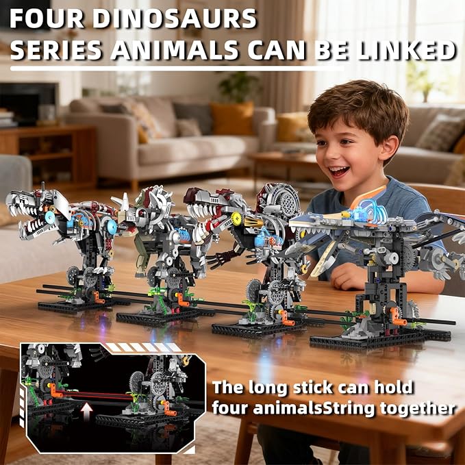 Mechanical Triceratops Dinosaur Building Set with Lights Rotatable Components &amp Display Stand STEM Building Set for Boys 8-14 Home Office Decor for Adults Mechanical Enthusiasts（715PCS）