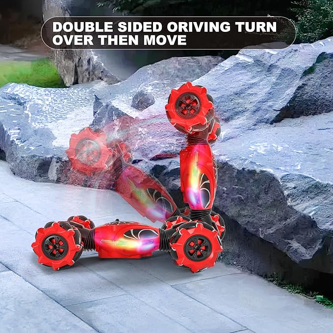 Gesture RC Car Red1:24 High Speed 4WD Transform Stunt Car with Gesture &amp Remote Control 360° Rotation Drift Vehicle with LED Lights Music Racing Toy Cars Gift for Boys Girls Age 6-12