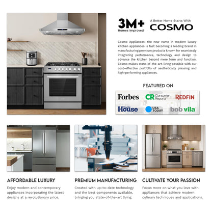 COSMO F965 36 in. Stellar Collection 4.4 cu. ft. Dual Fuel Range, 5 Sealed Burners, 8 Function Convection Oven in Stainless Steel