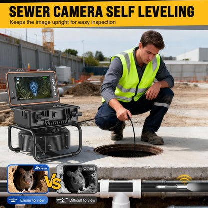 Anysun Sewer Camera Self Leveling 100ft, Sewer Inspection Camera with Meter Marker,HD Screen, DVR, 12 Adjustable LED Lights, 5mm Cable, 5100mAh Rechargeable Battery, 32GB Card