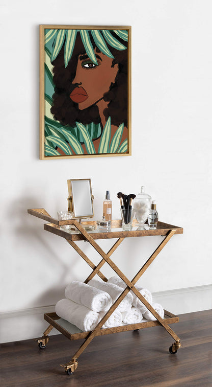 Kate and Laurel Sylvie Lady in The Jungle Framed Canvas Wall Art by Kendra Dandy of Bouffants and Broken Hearts, 18x24 Gold, Beautiful Abstract Art for Wall
