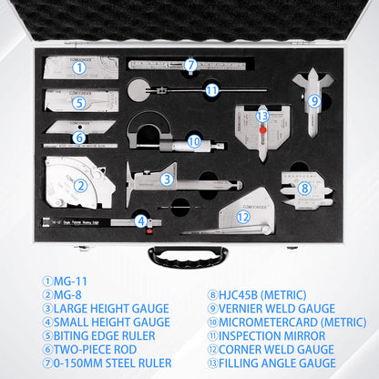 CZMOONSEE 13 Piece Combination Welding Measurement Toolbox Set Stainless Steel Weld Inspection Tool, Welding Weld Inspection Ruler, Corner Weld Gauge