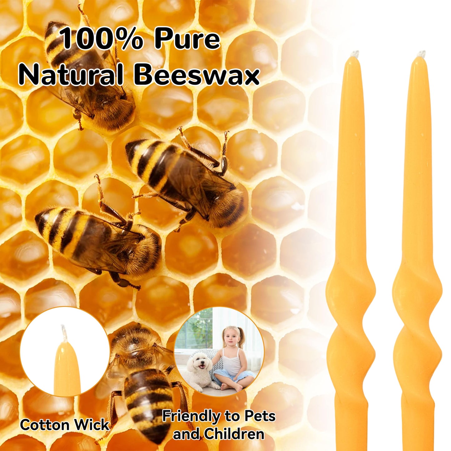 Beeswax Taper Candles Spiral Candlesticks,XINAOBAOLUO 10inches Non Toxic Bees Wax Candles Meditation Beeswax Candles Handmade Natural Honey Twisted Candle Set for Table Home Decor Meditation 2pcs