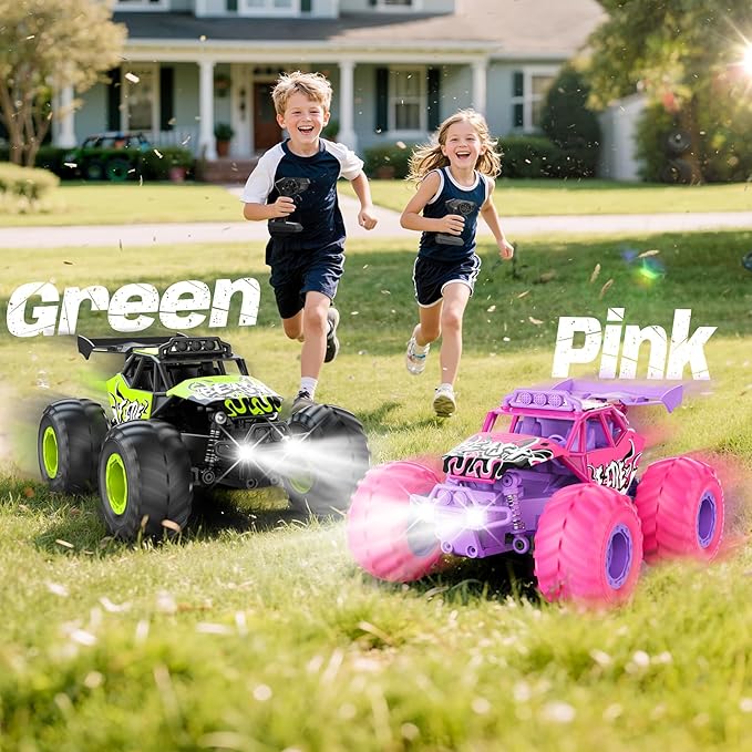 Remote Control Car All Terrain RC Cars with Speed Switch RC Truck with LED Headlight and Rechargeable Batteries 20KM/H Monster Truck Toys Gift for Girls Age 6-8 8-12 Pink