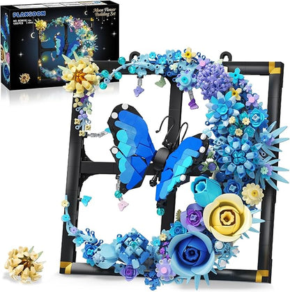 Moon Flower Building Set with Lights 1141 PCS Wall Botanical Flowers Building Block Kit with Butterfly Floral Plant Collection Office Home Decor Gift for Her Adults Women Boys Girls 12+