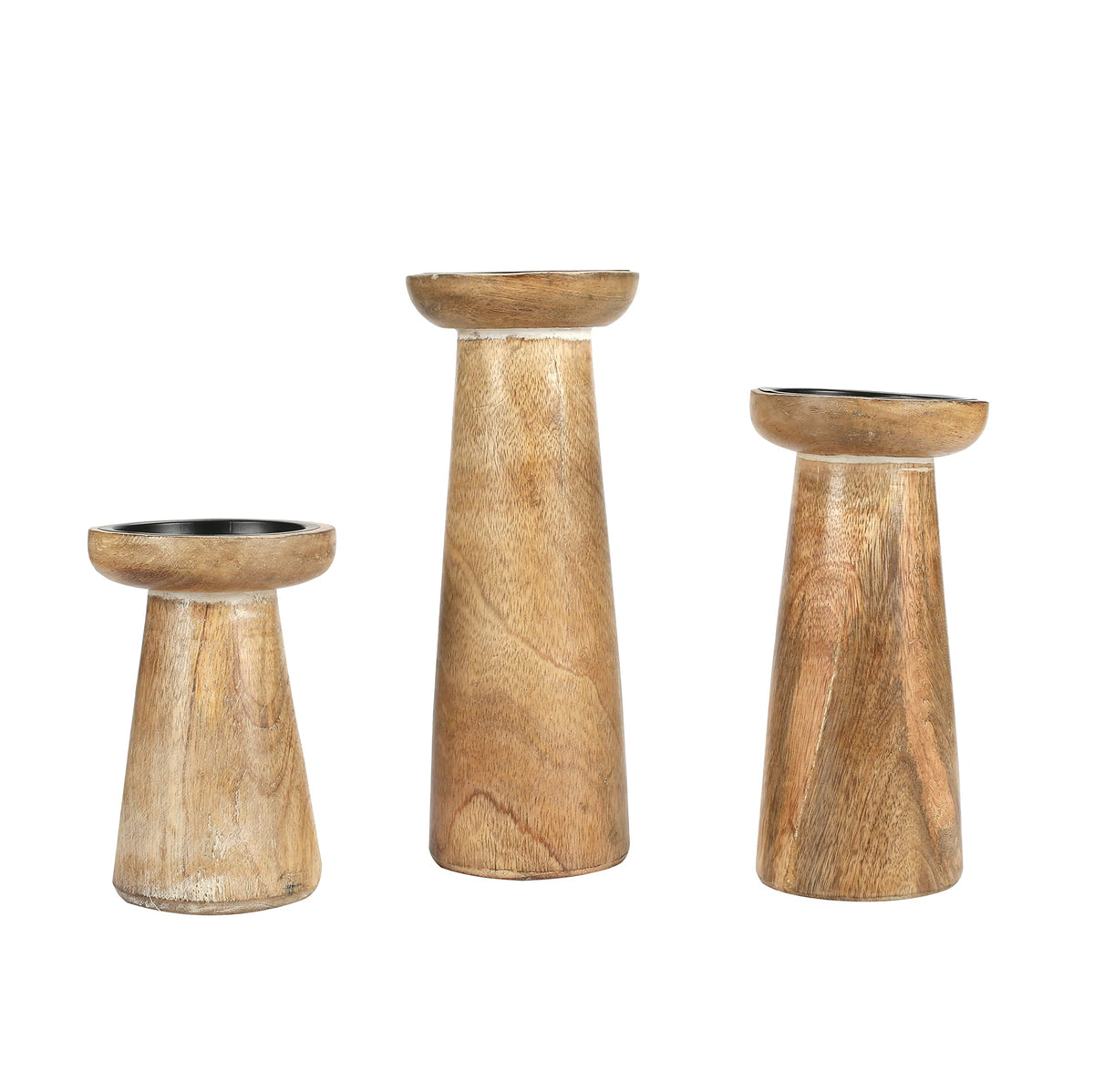 Hand Crafted Wooden Pillar Candle Holder Set of 3, Ideal for LED and Pillar Candle, Gift for Wedding, Christmas, Party, Home, Spa, Reiki, Aromatherapy, Votive Candle Garden - 10,8,6 Inch - White Wash