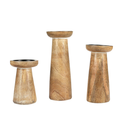 Hand Crafted Wooden Pillar Candle Holder Set of 3, Ideal for LED and Pillar Candle, Gift for Wedding, Christmas, Party, Home, Spa, Reiki, Aromatherapy, Votive Candle Garden - 10,8,6 Inch - White Wash