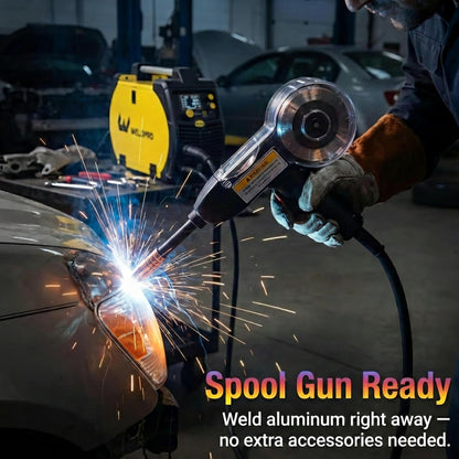 Weldpro 200 Amp MIG Welder, 110/220V 7-in-1 Manual MIG/Synergic MIG/Gasless MIG/Lift TIG/MMA/Spot/Spool Gun Aluminum Multi-process Welding Machine with Large LED Display, IGBT, 2T/4T, Spool Gun