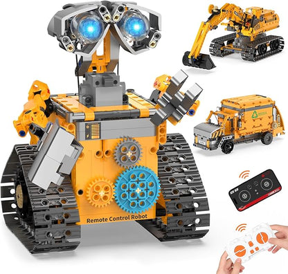 Robot Building Kit Toys for Boys Age 8-12 with 700 Pcs 3 in 1 Robotics Excavator Garbage Truck with App &amp Remote Control Coding Robot Building Set Birthday Gifts for 8-14 Years Old Boys