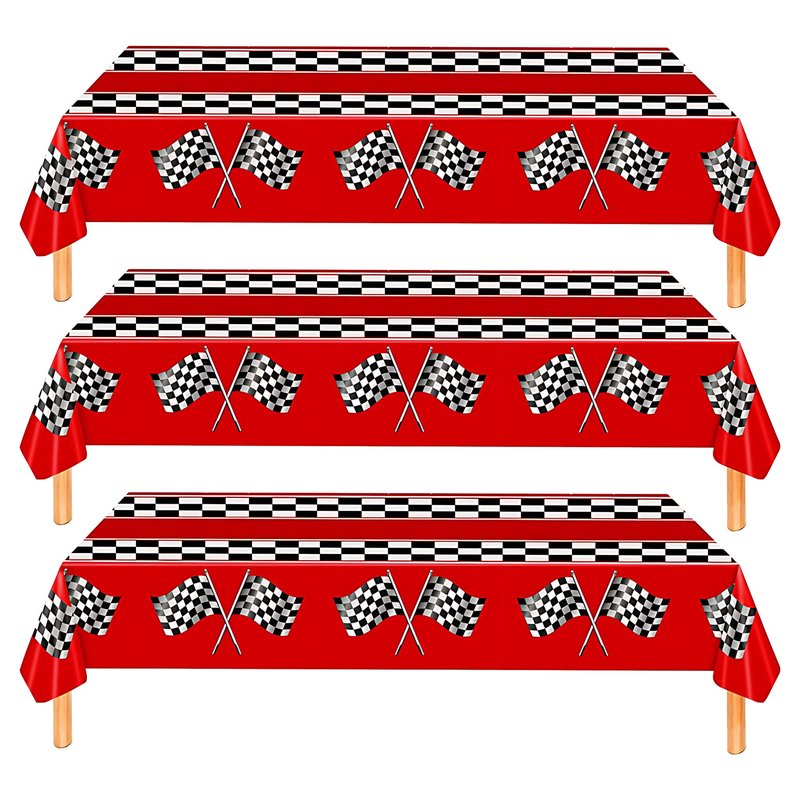 3 Pack Checkered Race Car Tablecloths - Race Car Birthday Party Decorations Kids' Party Tablecovers 54"x108" Rectangular Disposable for Boys Birthday Baby Shower